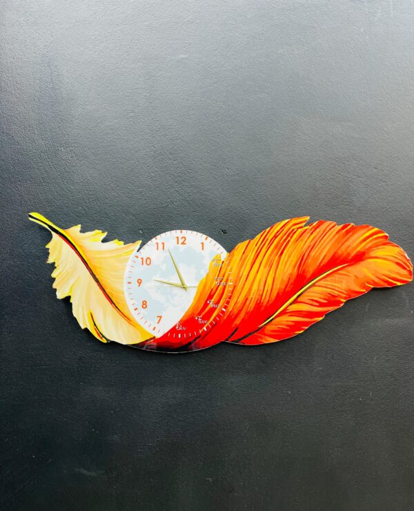 Premium Bird Feather Wall clock (Orange)- পাখির পালকের ঘড়ি - Image 2